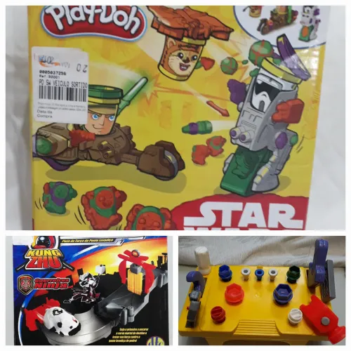 Brinquedos Play doh, bancada ferramentas e Pista e lançador de míssil Kung Zhu