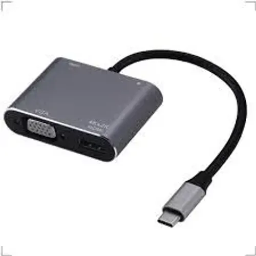 Cabo Adaptador Hub USB Tipo C com 4 Portas, HDMI + USB-C + VGA + USB 3.0