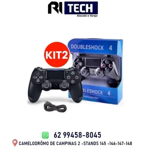 Kit 2 Controles Sem Fio PS4 Double Motor Vibration Wireless