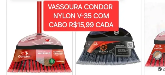 VASSOURA CONDOR NYLON V-35 COM CABO 