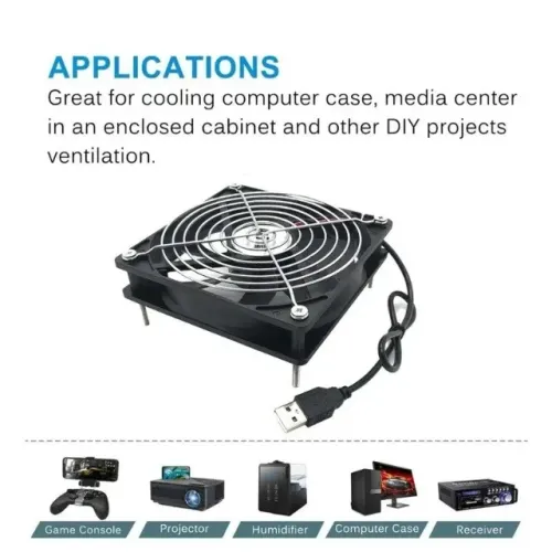 Ventoinha Cooler USB para Receptor, DVR, Xbox, Roteador, 120x120x25, 5V