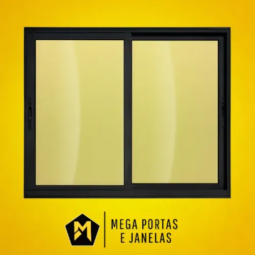 Janela Duas Folhas Alumínio Preto - Linha 25 (Completa)