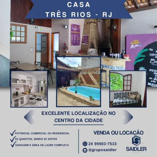 Casa no Centro de Três Rios RJ, comercial ou residencial.