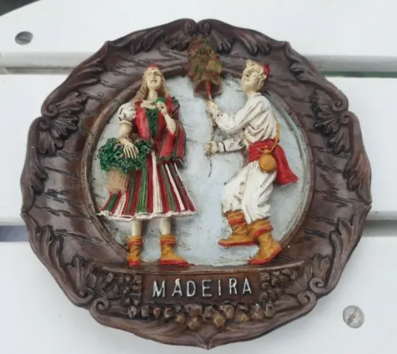 Souvenir de Portugal prato decorativo de parede em madeira maciça 18cm diâmetro