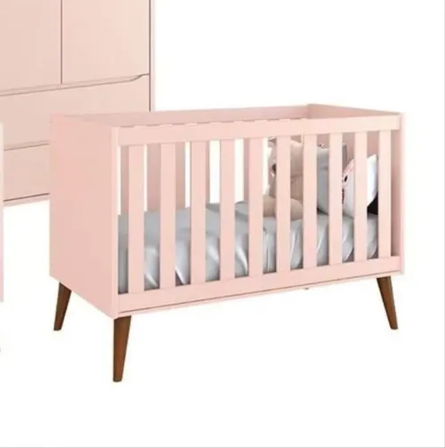 Berço Americano 2 em 1 Theo Retrô Rosa Fosco - Reller Móveis (Lindo!)