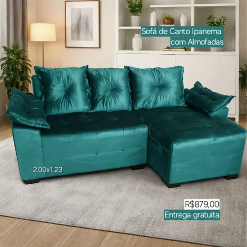 PROMOÇÃO URGENTE - Sofá de Canto com CHAISE Ipanema Verde por apenas R$879,00
