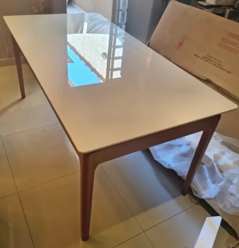 Mesa de Jantar 1,80 Tampo de Vidro NOVO