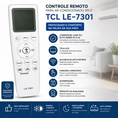 CONTROLE REMOTO PARA AR CONDICIONADO TCL LE-7301