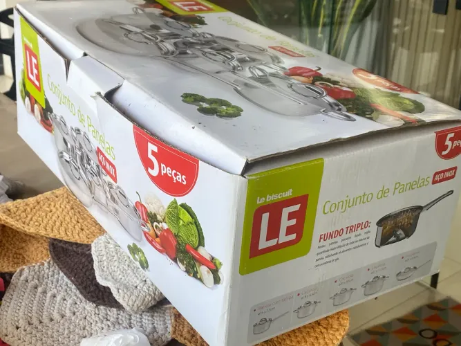 Conjunto de Panelas Aço Inox Le Biscuit 5 Peças - Fundo Triplo (Novo na Caixa)