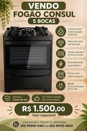 Fogão Cônsul 5 Bocas - Preto 