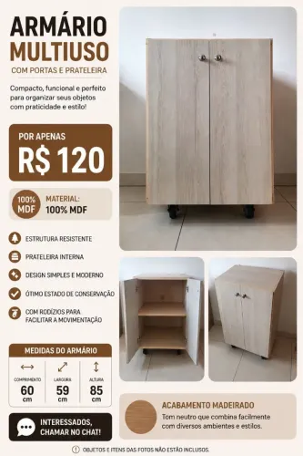 Armário multiuso 100% MDF com portas e prateleiras
