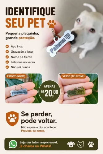 Plaquinha de identificação Pet