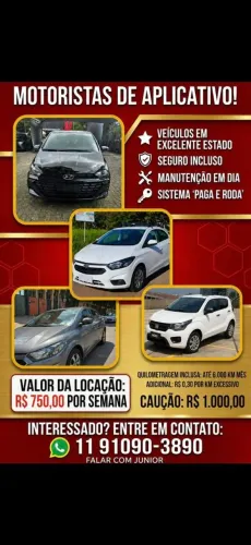 Aluguel de veículos para aplicativo
