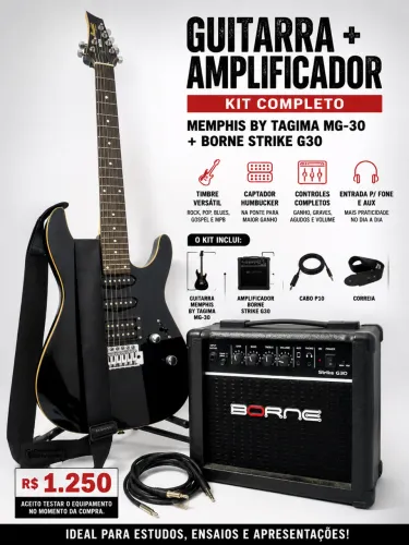 Guitarra Memphis by Tagima + Amplificador Borne Strike G30 - Kit Completo