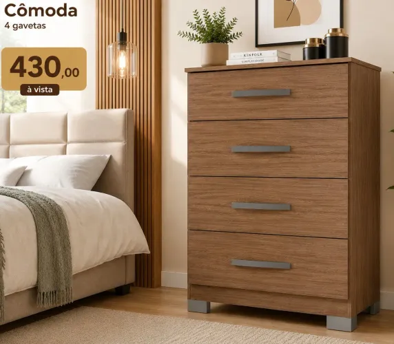 Cômoda nova castanho com 4 gavetas 