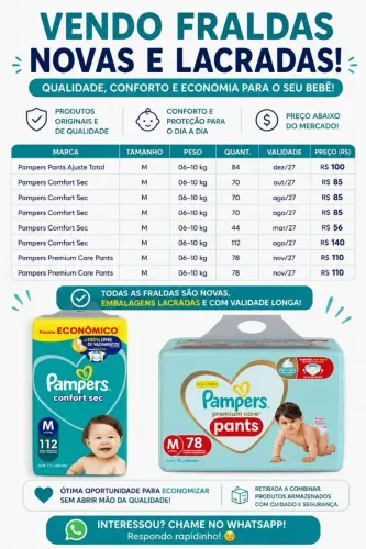 Fraldas Pampers M novas e lacradas
