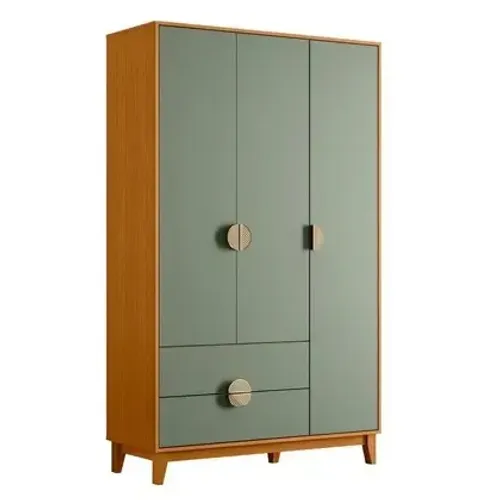 Guarda roupa Guarda-roupa 3 Portas e 2 Gavetas Ipê Cinamomo/Sálvia 
