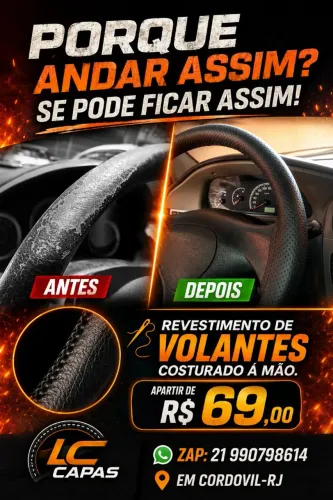 Couro sintético no volante costurado à mão 
