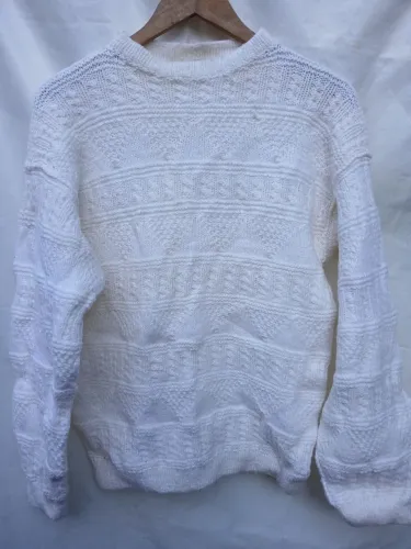 Blusa de Lã Tricot Branca Trabalhada - Vintage / Retrô