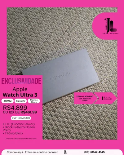 APPLE WATCH ULTRA 3, 49MM, CELULAR, MODELO BLACK, LACRADO, EXCLUSIVO!