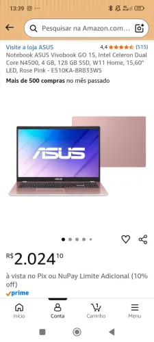 Notebook ASUS VivoNotebook ASUS Vivobook Go 15 Celeron N4500 4GB SSD 128GB Rosa W11book GO
