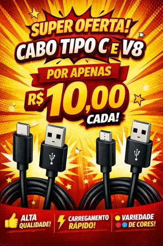 Cabo para carregar celular v8 e tipo c