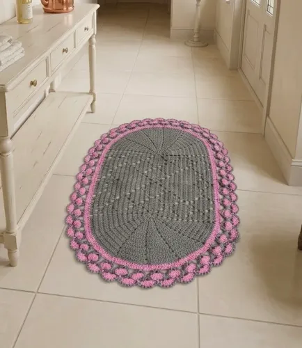 Tapete de Crochê oval em Barbante Artesanal