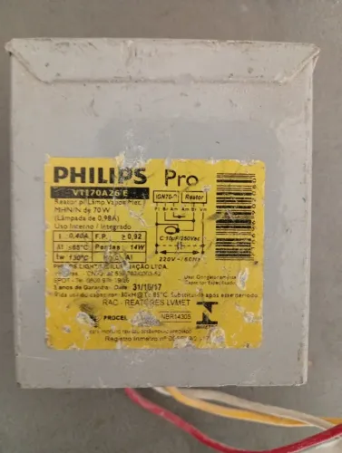 Reator para lâmpada a Vapor Philips 220V