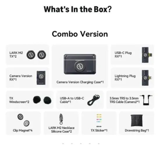 Microfone Hollyland Lark M2 Duo Combo Original | Sem Fio para iPhone, Android e Câmeras
