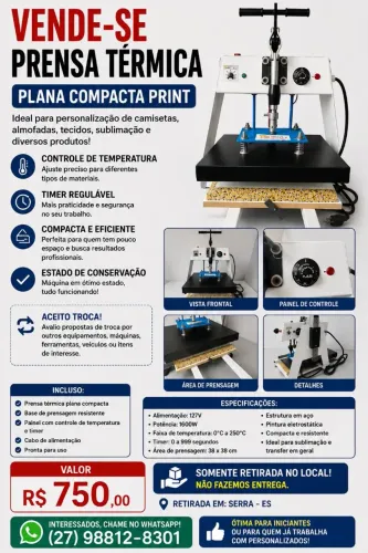 Prensa Térmica Plana Compacta Print 38x38 - 127V