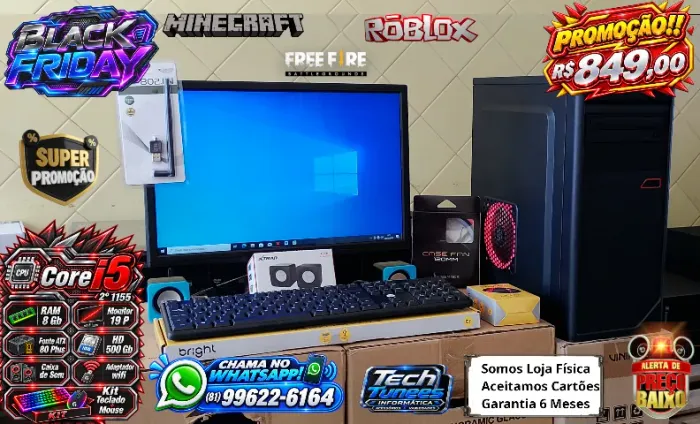 PC Computador - Core i5 (4, 8Gb Ram - SSD 120 ou HD 500 - Monitor 19 - Caixa de Som - Prom
