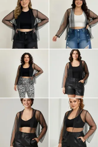 Casaquinho cropped tule plussize TAM 46
