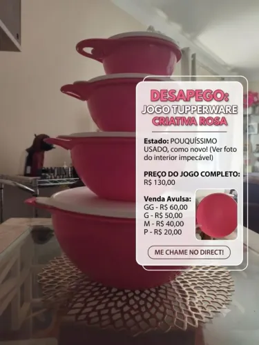 Jogo Tupperware Criativa Rosa - 4 Peças - Estado de Novo