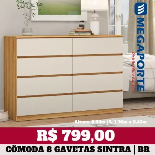 Cômoda 1,36m 8 Gavetas (Novo) Entrega Grátis!
