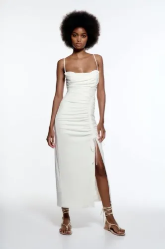 vestido longo drapeado zara branco
