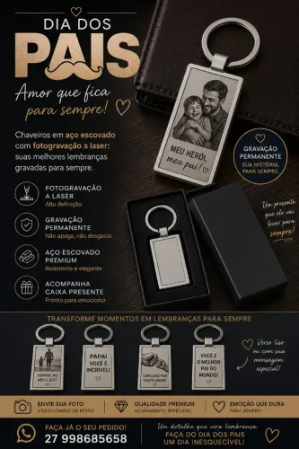 Chaveiros personalizados com laser e fotos dia dos pais 