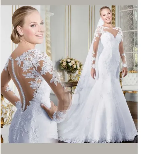 Vestido de noiva, manga longa 