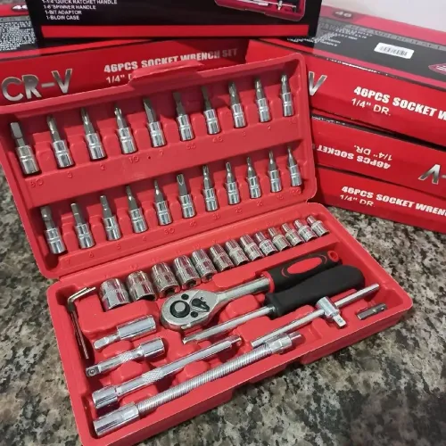 ? Kit Jogo de Soquetes 46 Peças com Catraca Reversível + Maleta