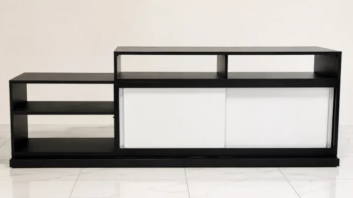 Rack de Sala 100% MDF - Preto e Branco - 2 metros ? Rodinhas nos Pés com Trava