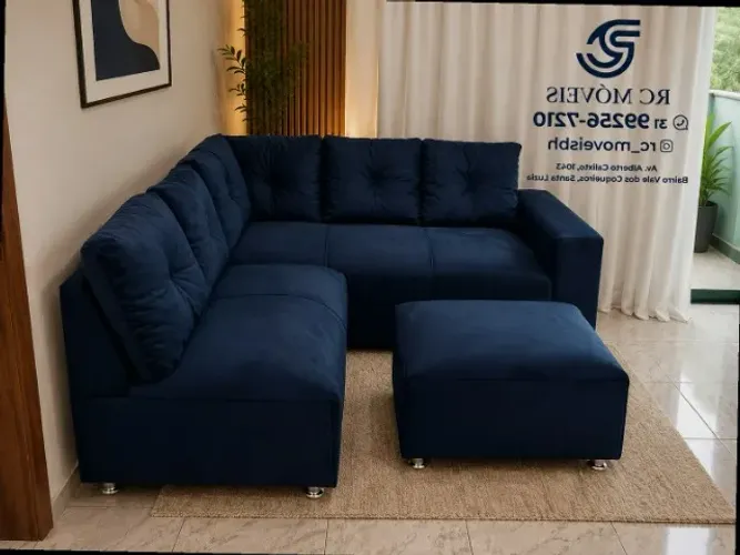Sofá de Canto com Puff Suede macio D33 Confortável Direto da Fábrica