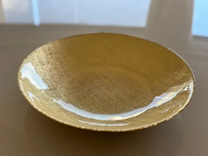 Centro de mesa/fruteira grande em vidro dourado