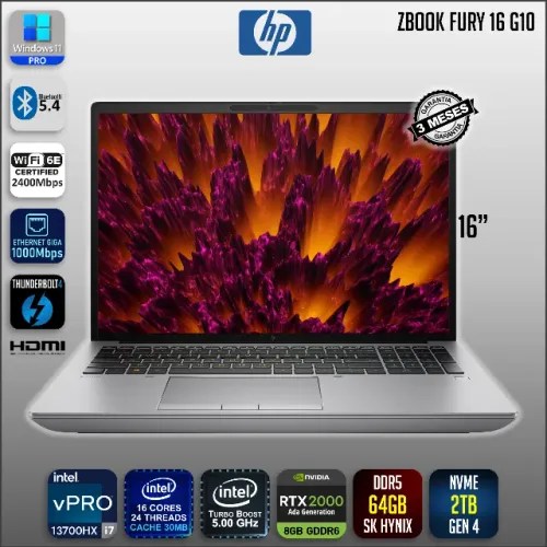 Notebook Workstation HP Zbook Fury 16 G10 I7-13700hx 64gb Ddr5 Nvme 2tb G4 Rtx2000 Ada 8GB