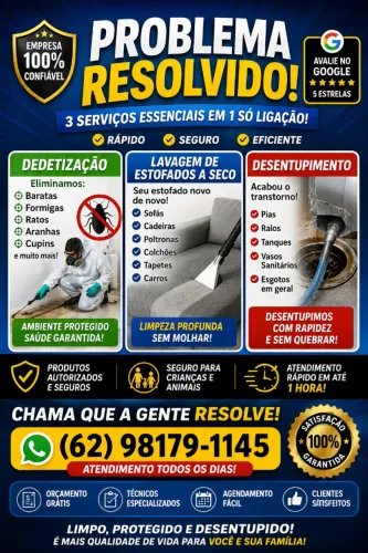 dedetização, lavagem de estofados, desentupimento em geral