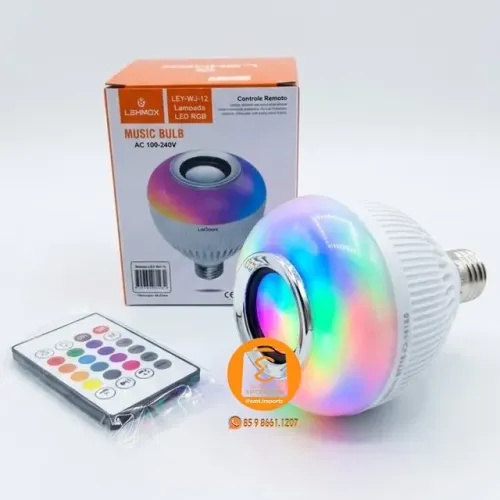 Lâmpada E27 Bluetooth Colorida RGB + Controle Remoto (SOM, MÚSICA) 