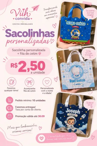  Sacolinhas Surpresa Personalizadas para Festas e Lembrancinhas (Qualquer Tema)