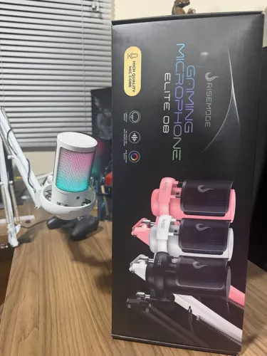Microfone Gamer Rise Mode Elite 08 RGB, com Suporte de Mesa, USB-C, Branco