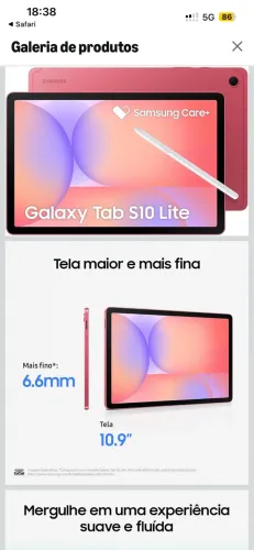 Galaxy Tab S10 Lite, 128GB, Tela 10.9", WIFI, Vermelho