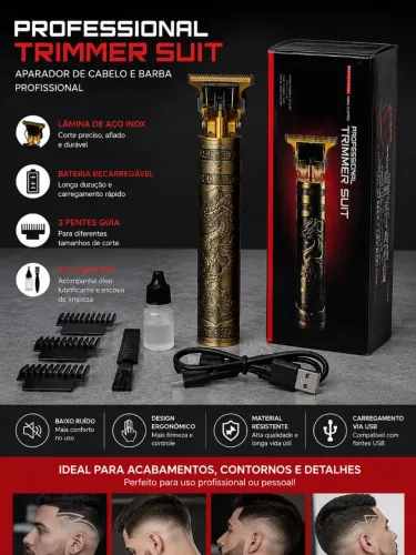 Máquina de Acabamento Profissional Sem Fio Trimmer Dragon USB