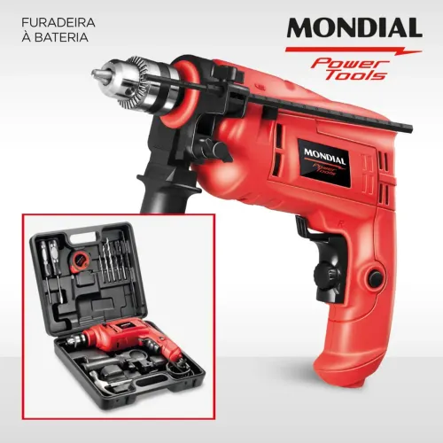 Kit Furadeira de Impacto Mondial 650W - NFFI-07M 220V com Maleta e acessórios
