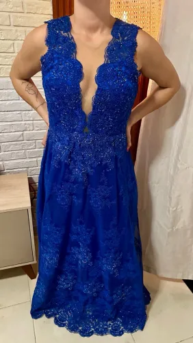 Vestido de festa luxo azul royal - Exclusivo, renda e pedrarias